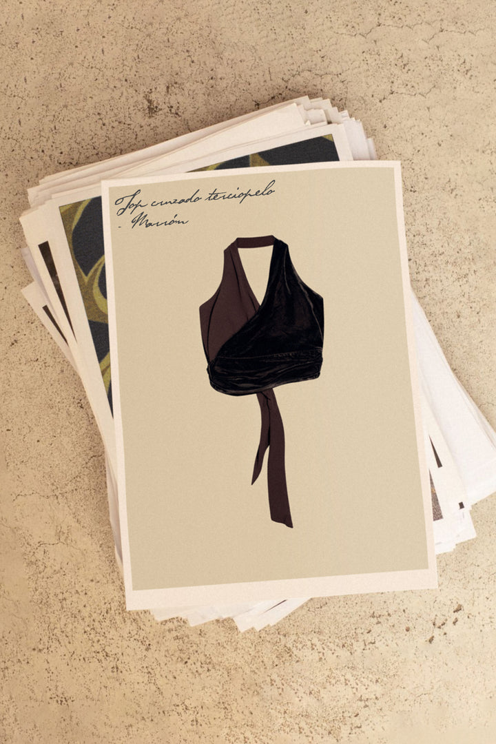 CONTRAST VELVET CROSS TOP