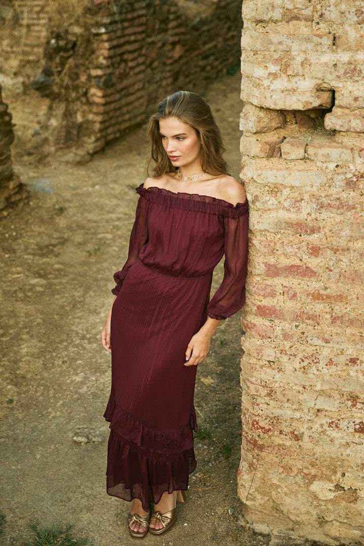 ALESSANDRA RUFFLED MIDI DRESS