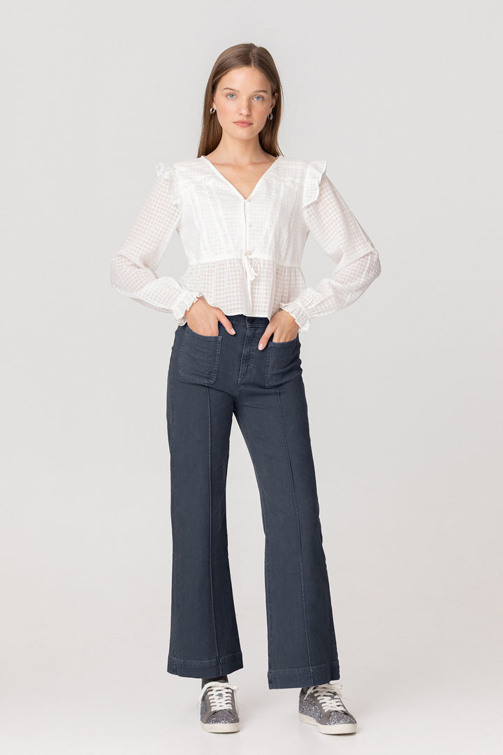 CALÇAS DE ganga CULOTTE BÁSICA COM COSTURAS