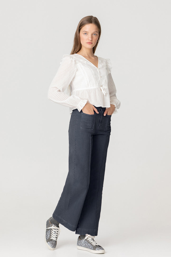 CALÇAS DE ganga CULOTTE BÁSICA COM COSTURAS