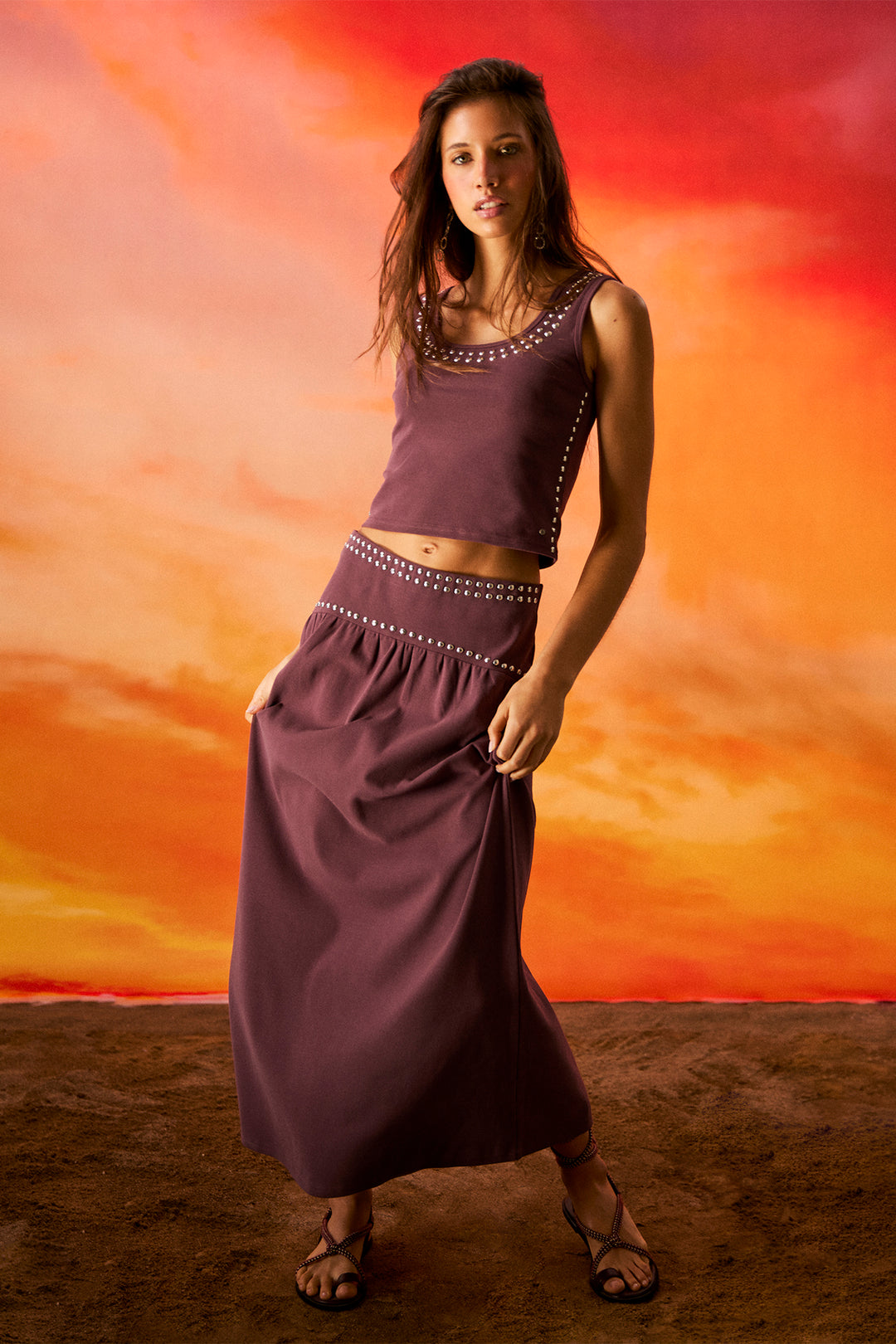MIDI COTTON SKIRT WITH STUDS