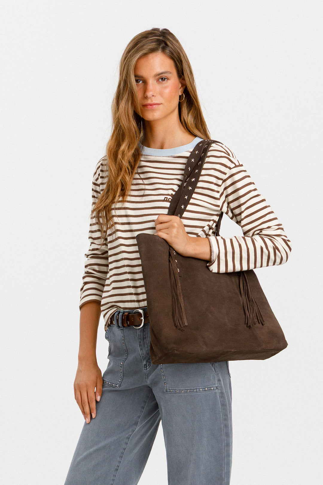 FRINGED LEATHER SHOPPER BAG