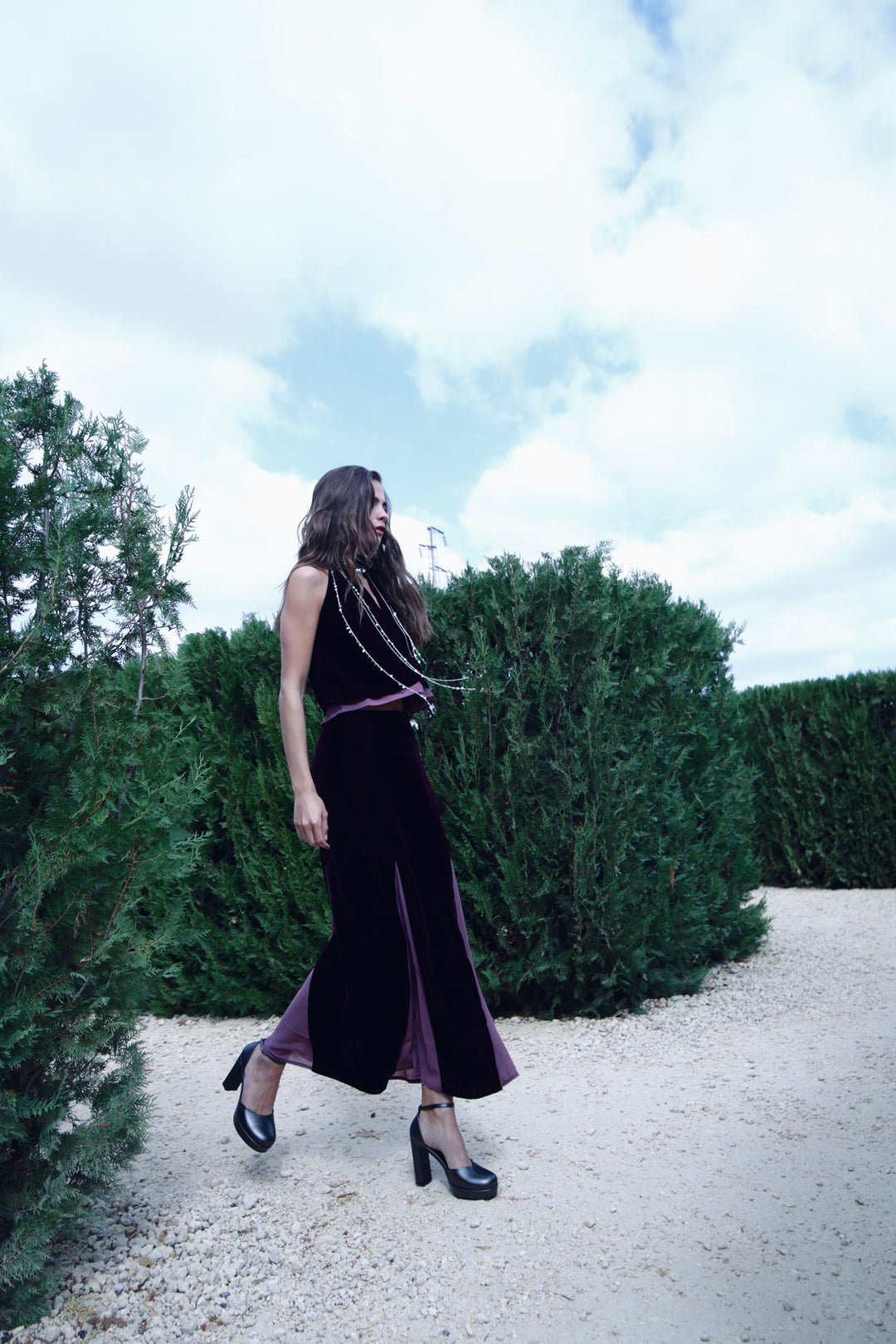 FALDA MIDI GODETS TERCIOPELO CONTRASTE