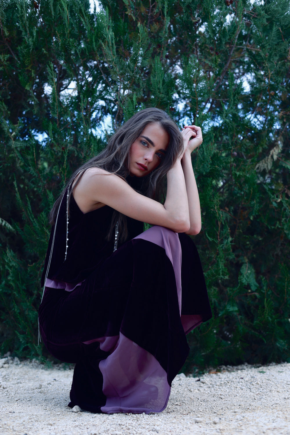 GODETS CONTRAST VELVET MIDI SKIRT