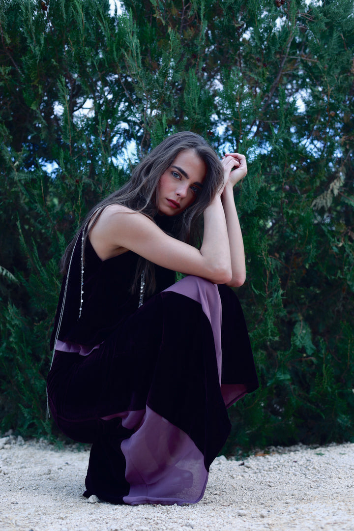 FALDA MIDI GODETS TERCIOPELO CONTRASTE