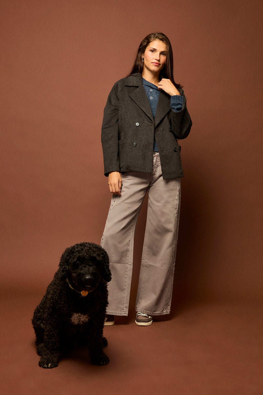 WOOL BLEND CHECK COAT