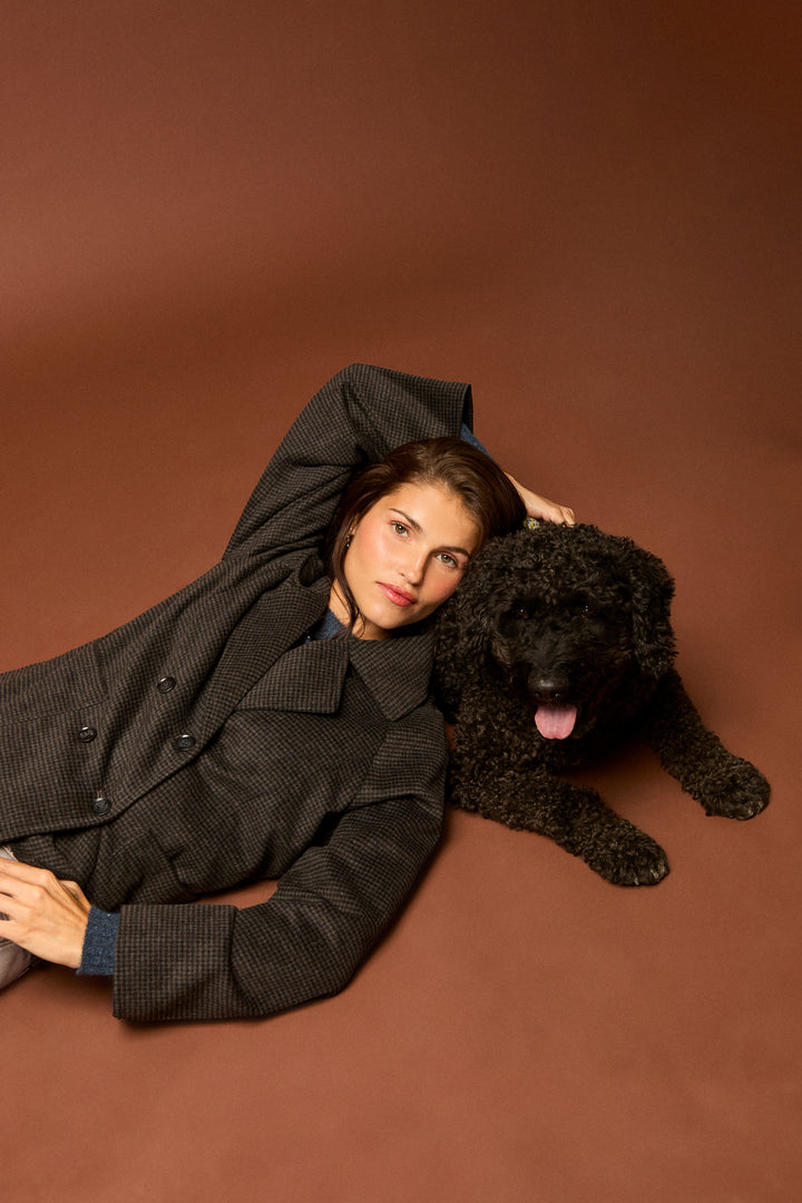 WOOL BLEND CHECK COAT