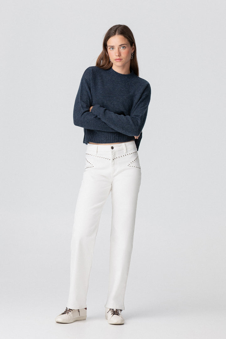 STRAIGHT LEG JEANS WITH STUDS AND YOKE