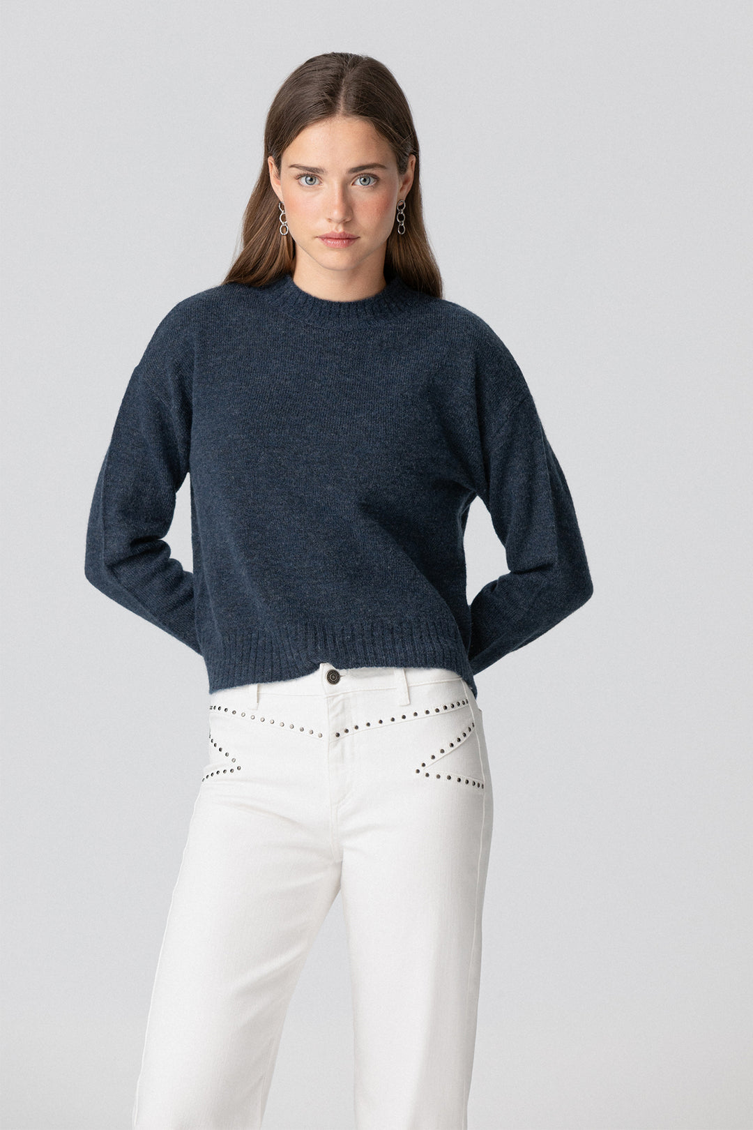 STRAIGHT LEG JEANS WITH STUDS AND YOKE