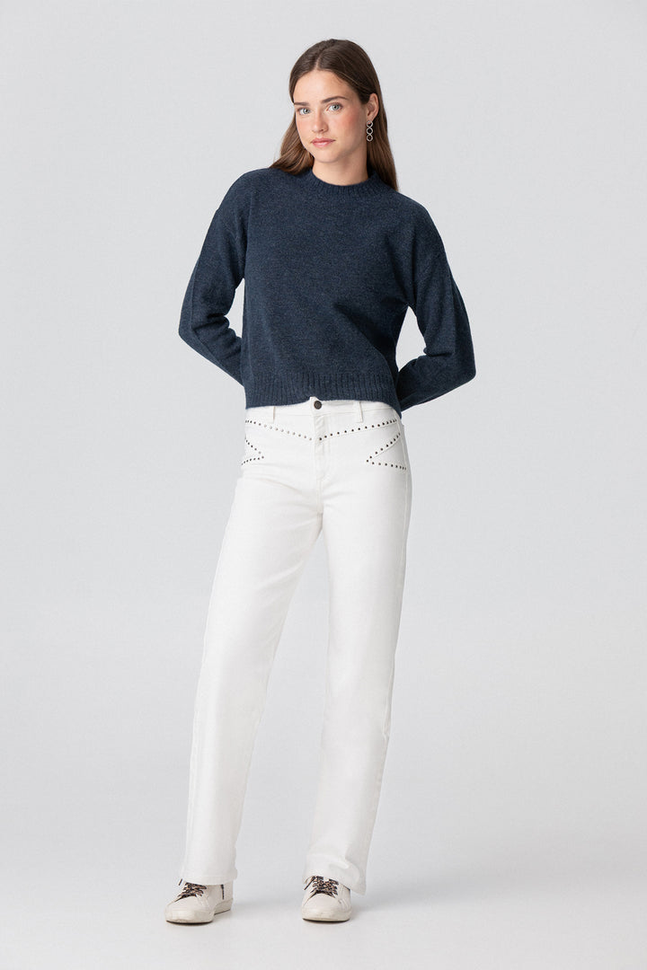 STRAIGHT LEG JEANS WITH STUDS AND YOKE