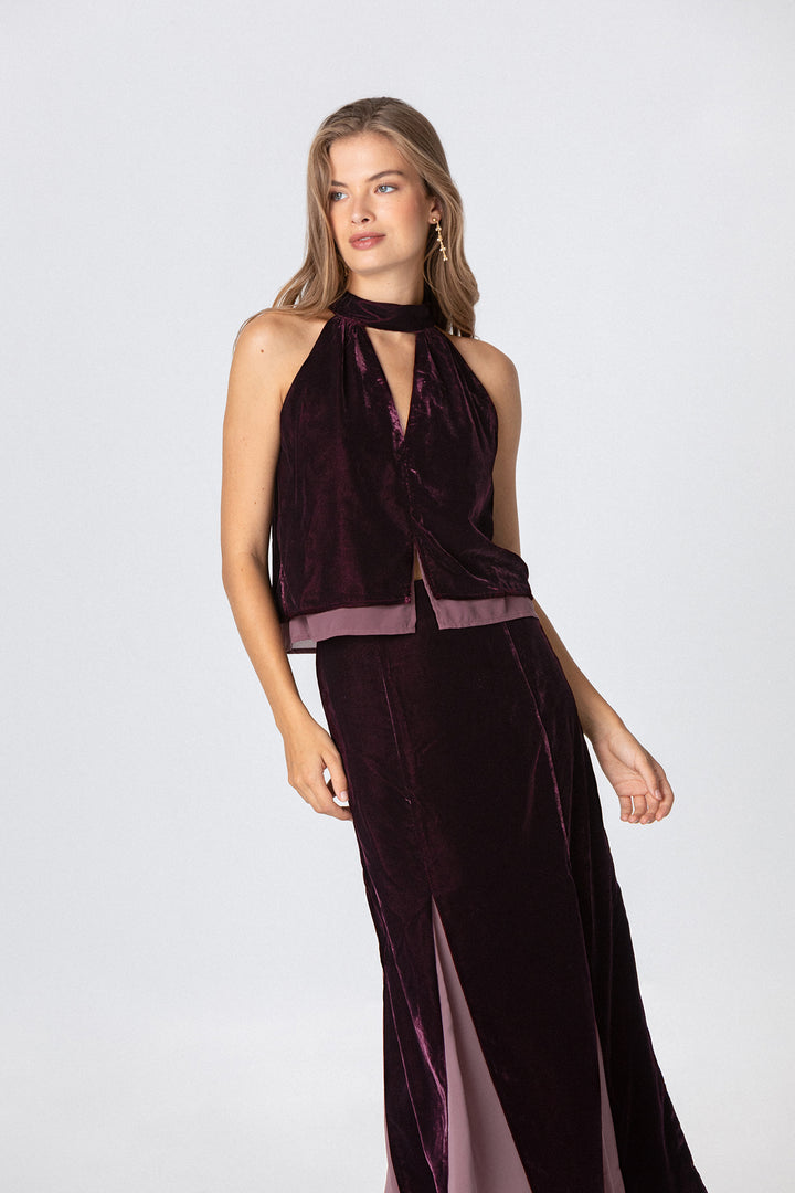 FALDA MIDI GODETS TERCIOPELO CONTRASTE