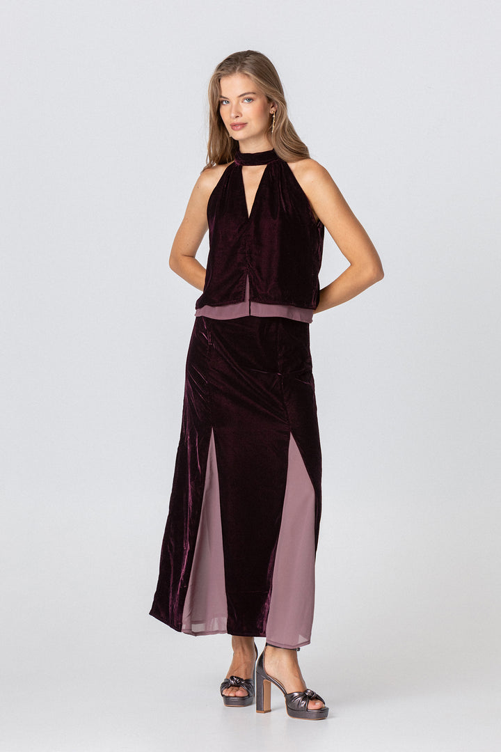 FALDA MIDI GODETS TERCIOPELO CONTRASTE