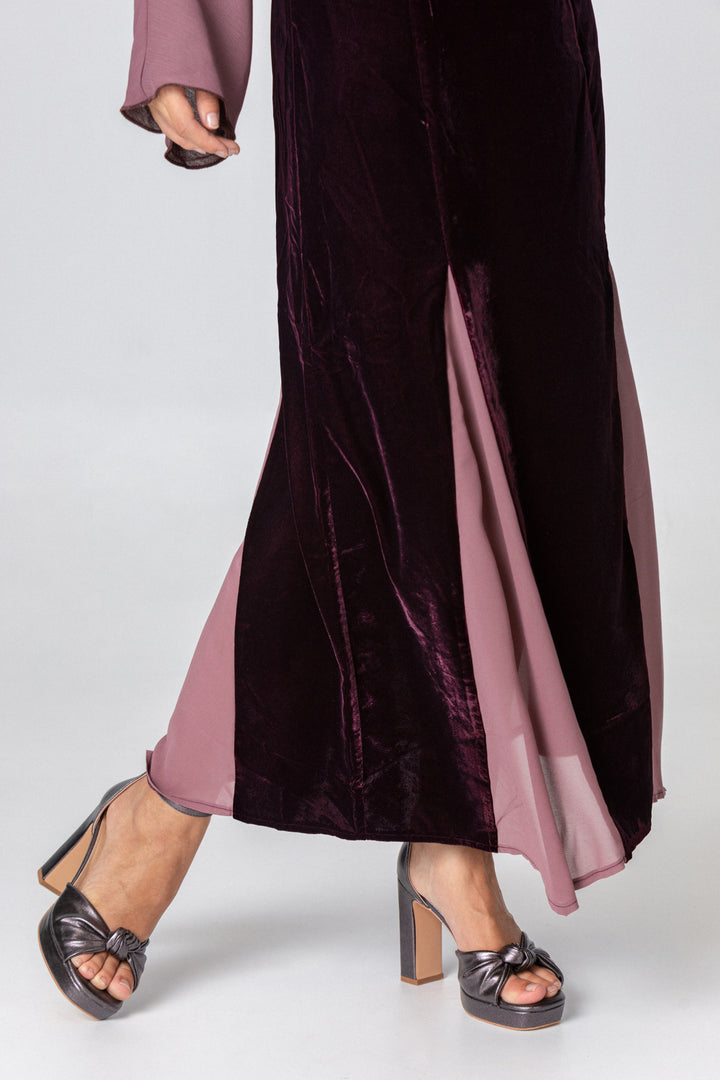 FALDA MIDI GODETS TERCIOPELO CONTRASTE