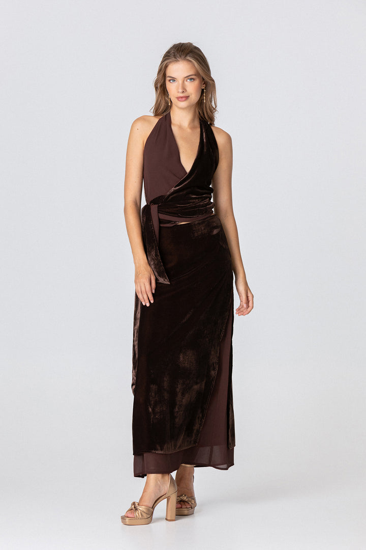 FALDA MIDI TERCIOPELO CONTRASTE