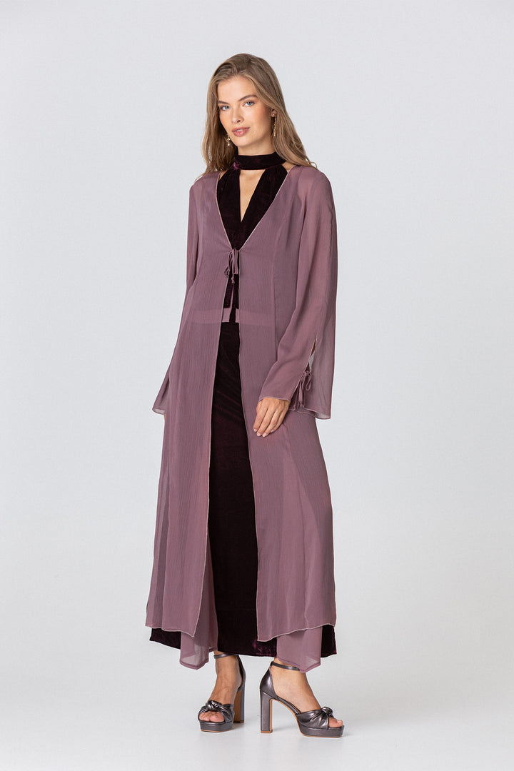 Long chiffon kimono with bows