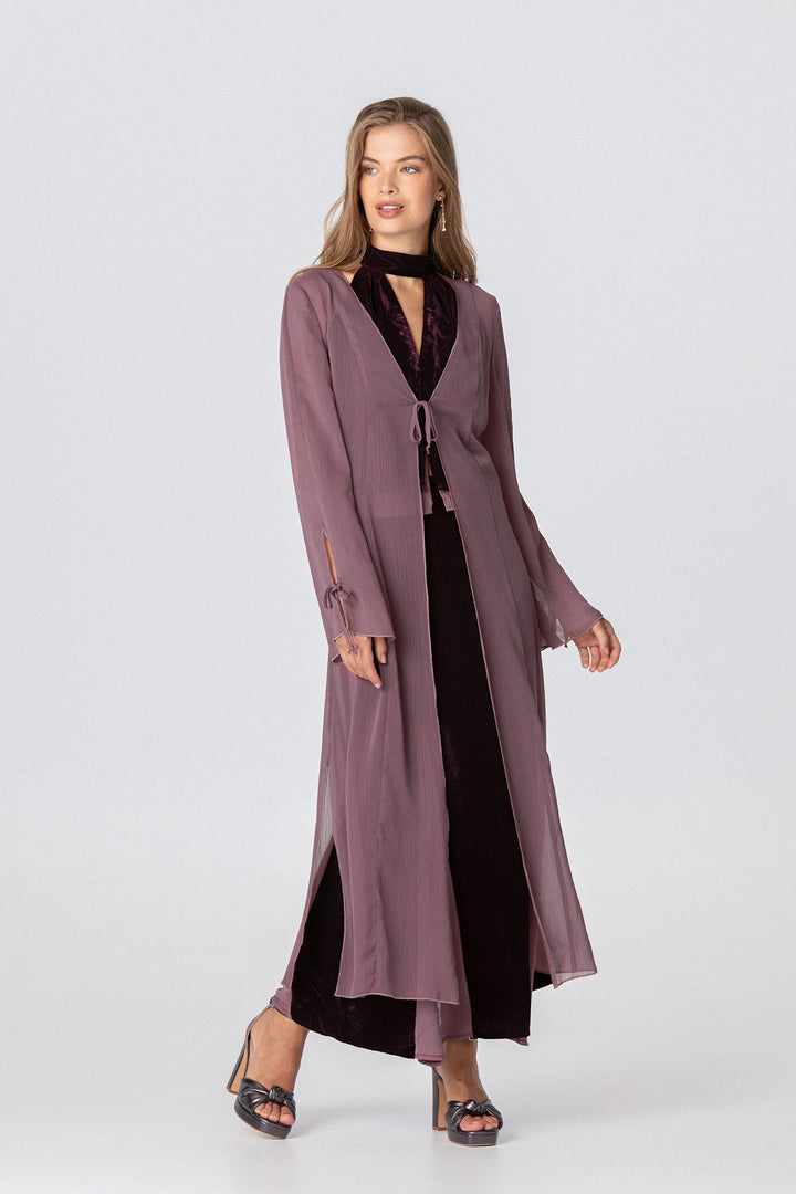 Long chiffon kimono with bows