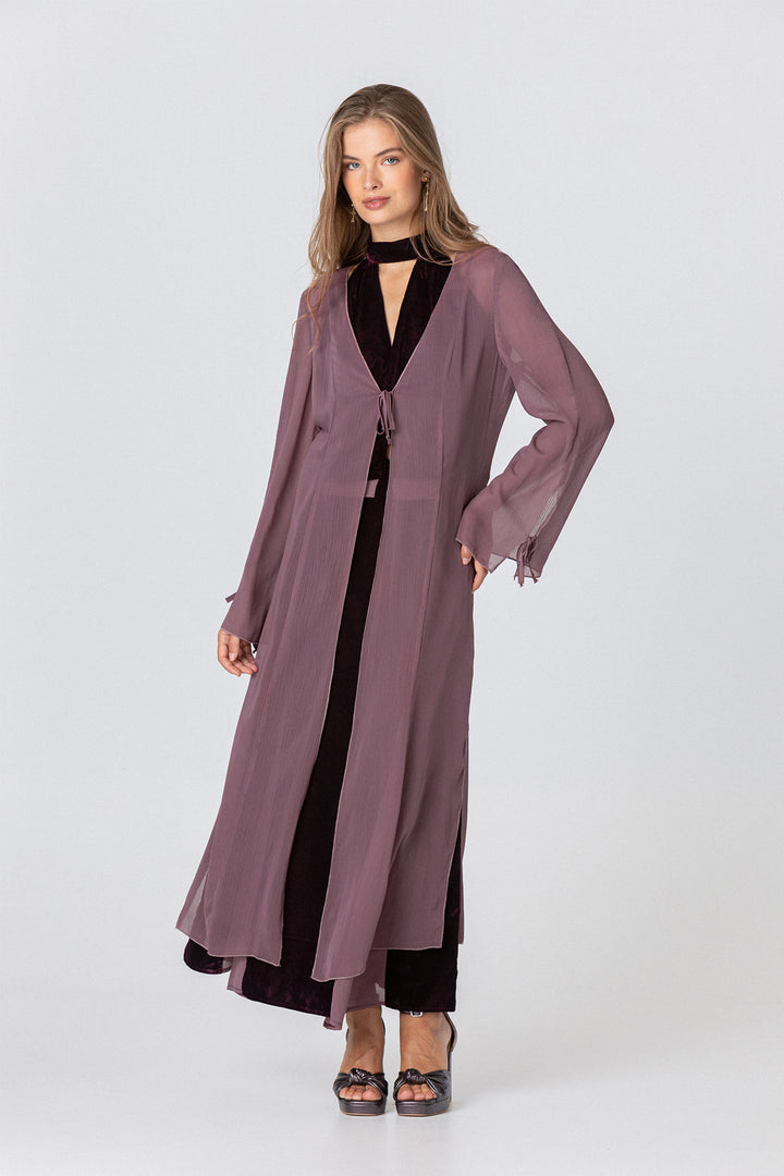 Long chiffon kimono with bows