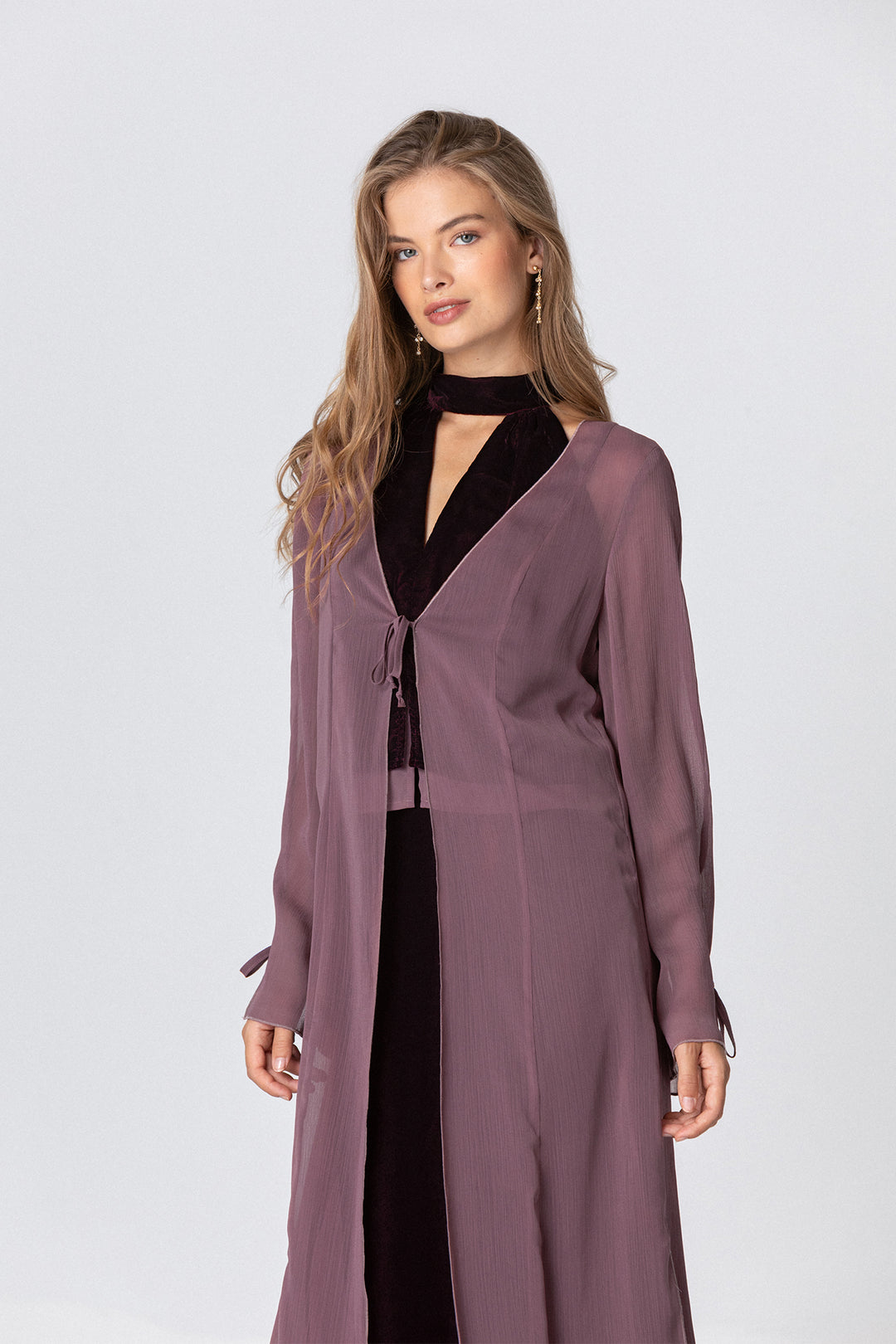 Long chiffon kimono with bows