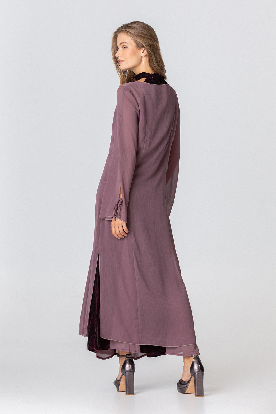 Long chiffon kimono with bows