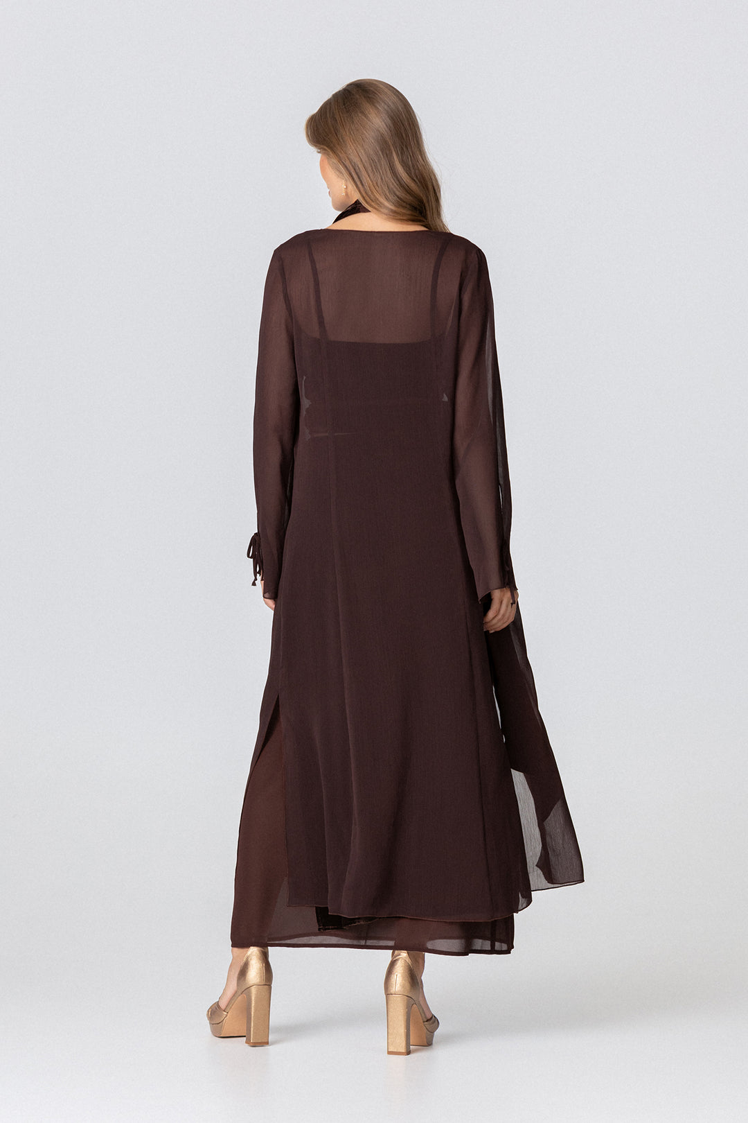 Long chiffon kimono with bows