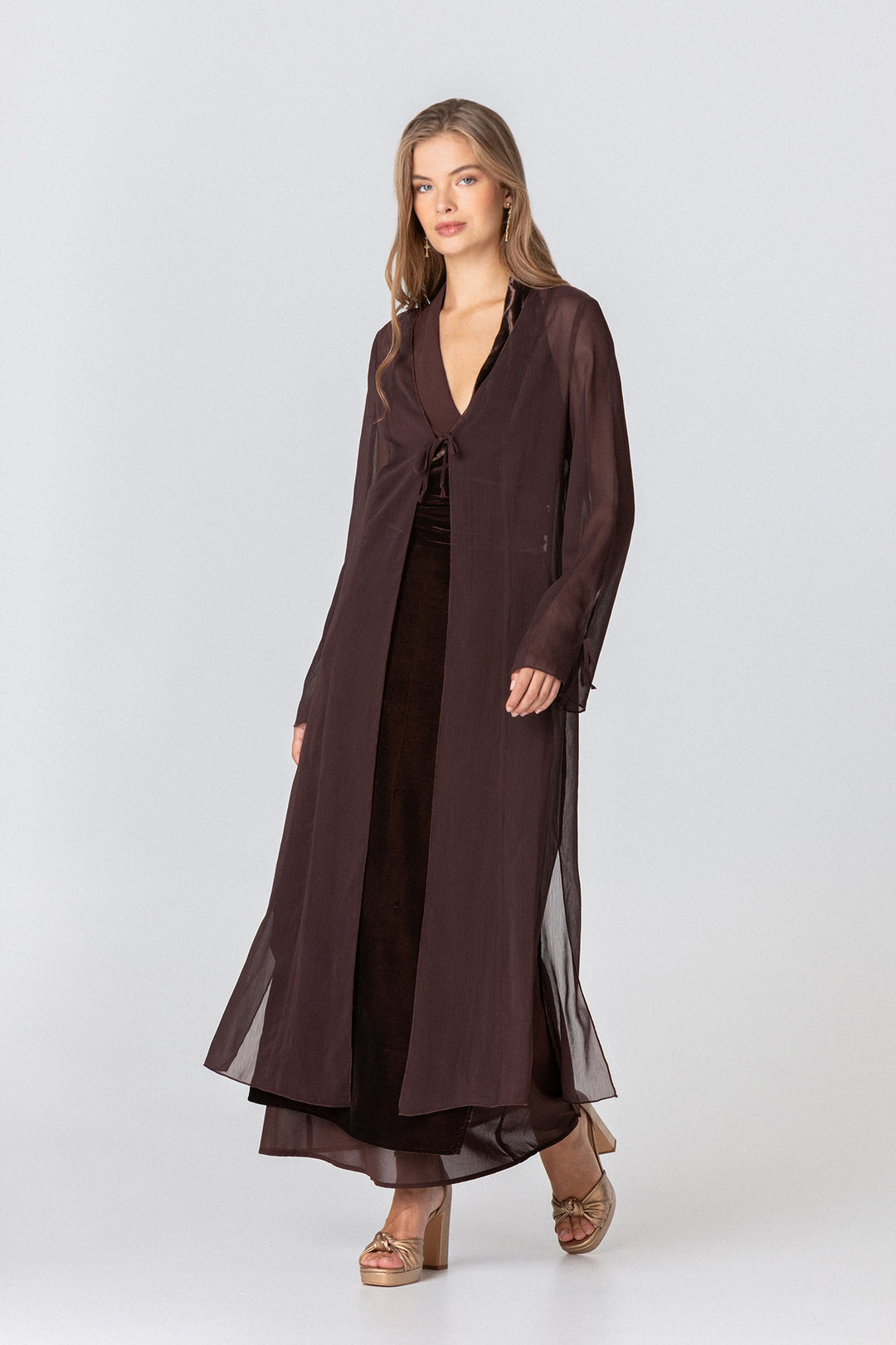 Long chiffon kimono with bows