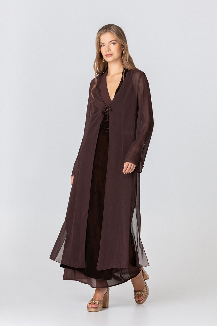 Long chiffon kimono with bows