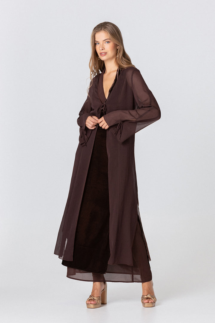 Long chiffon kimono with bows