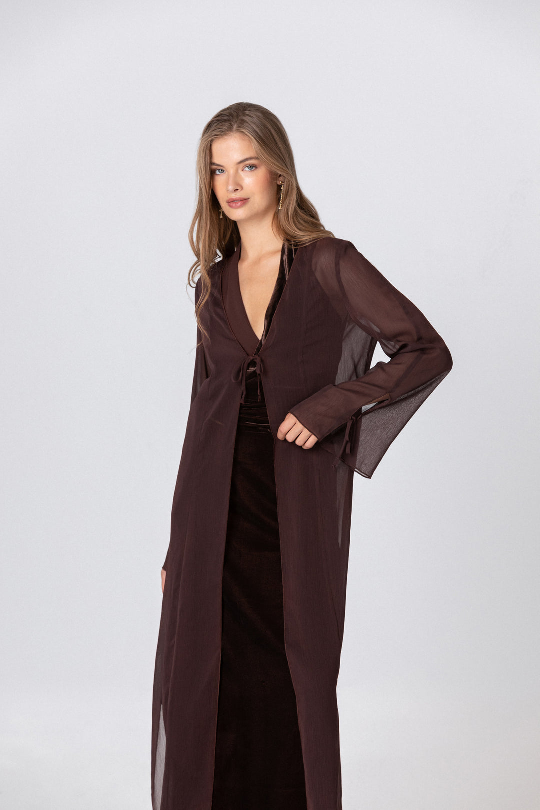 Long chiffon kimono with bows