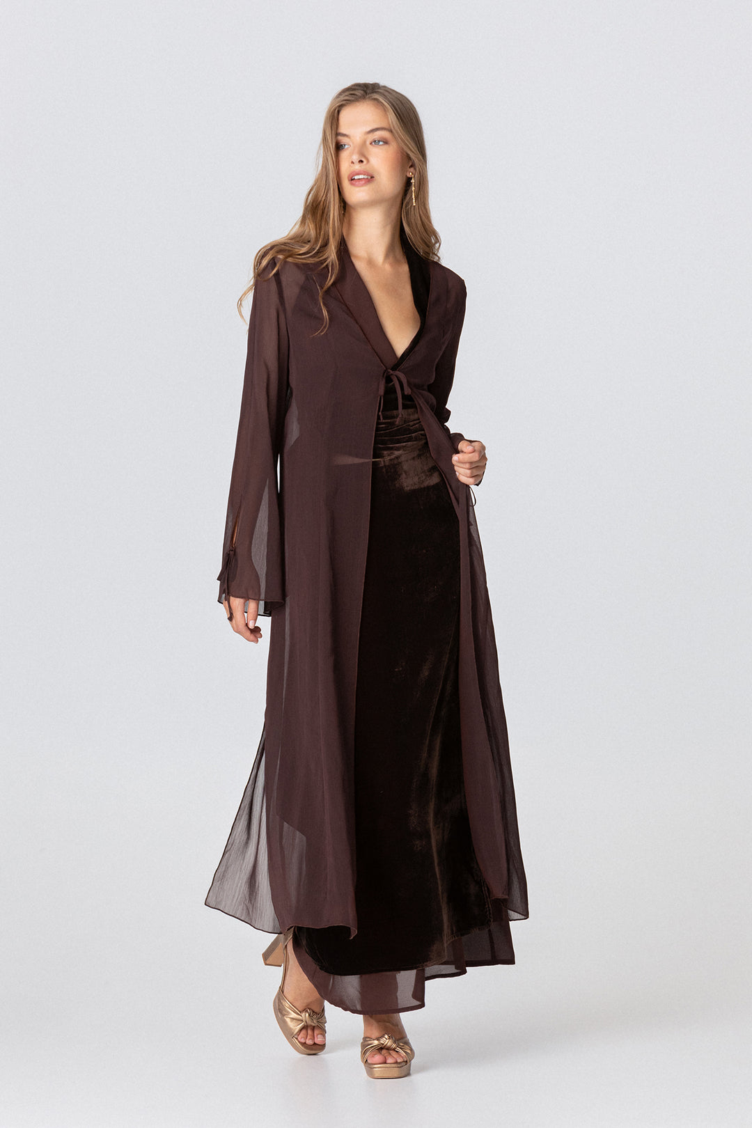 Long chiffon kimono with bows