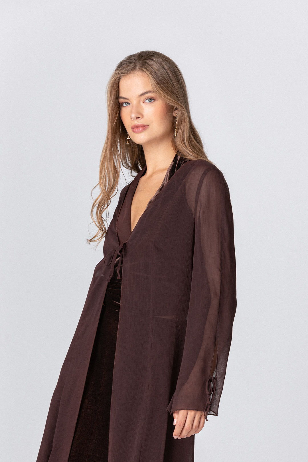 Long chiffon kimono with bows