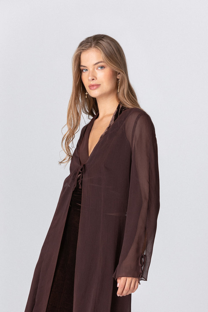 Long chiffon kimono with bows