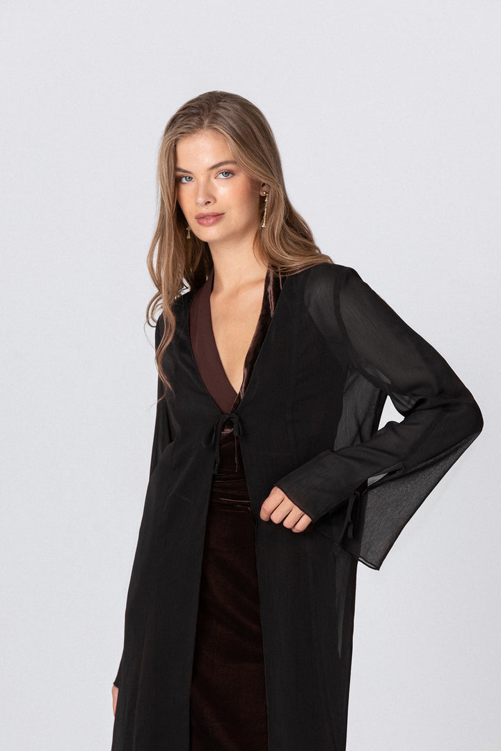 Long chiffon kimono with bows