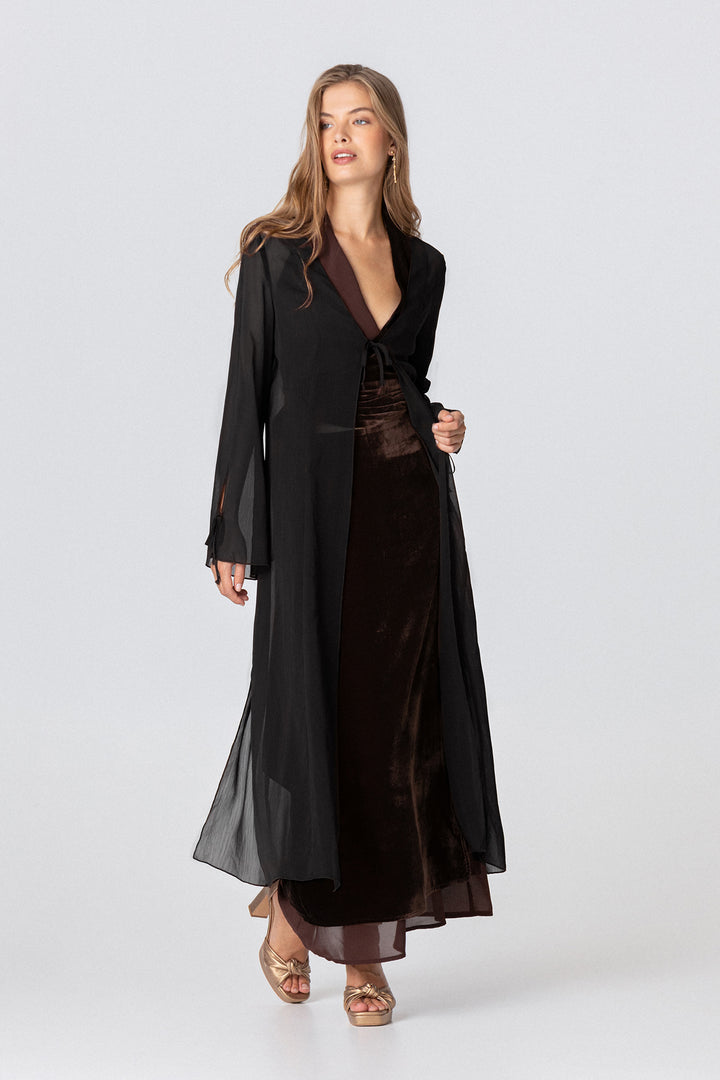 Long chiffon kimono with bows