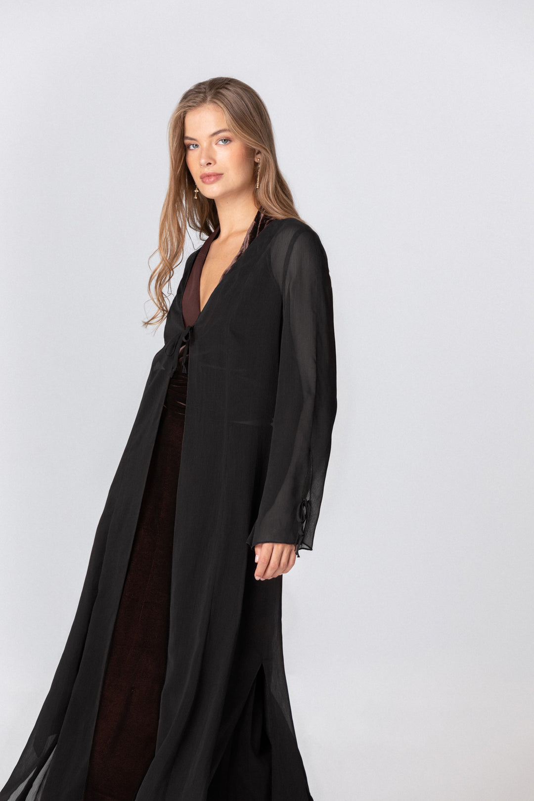 Long chiffon kimono with bows