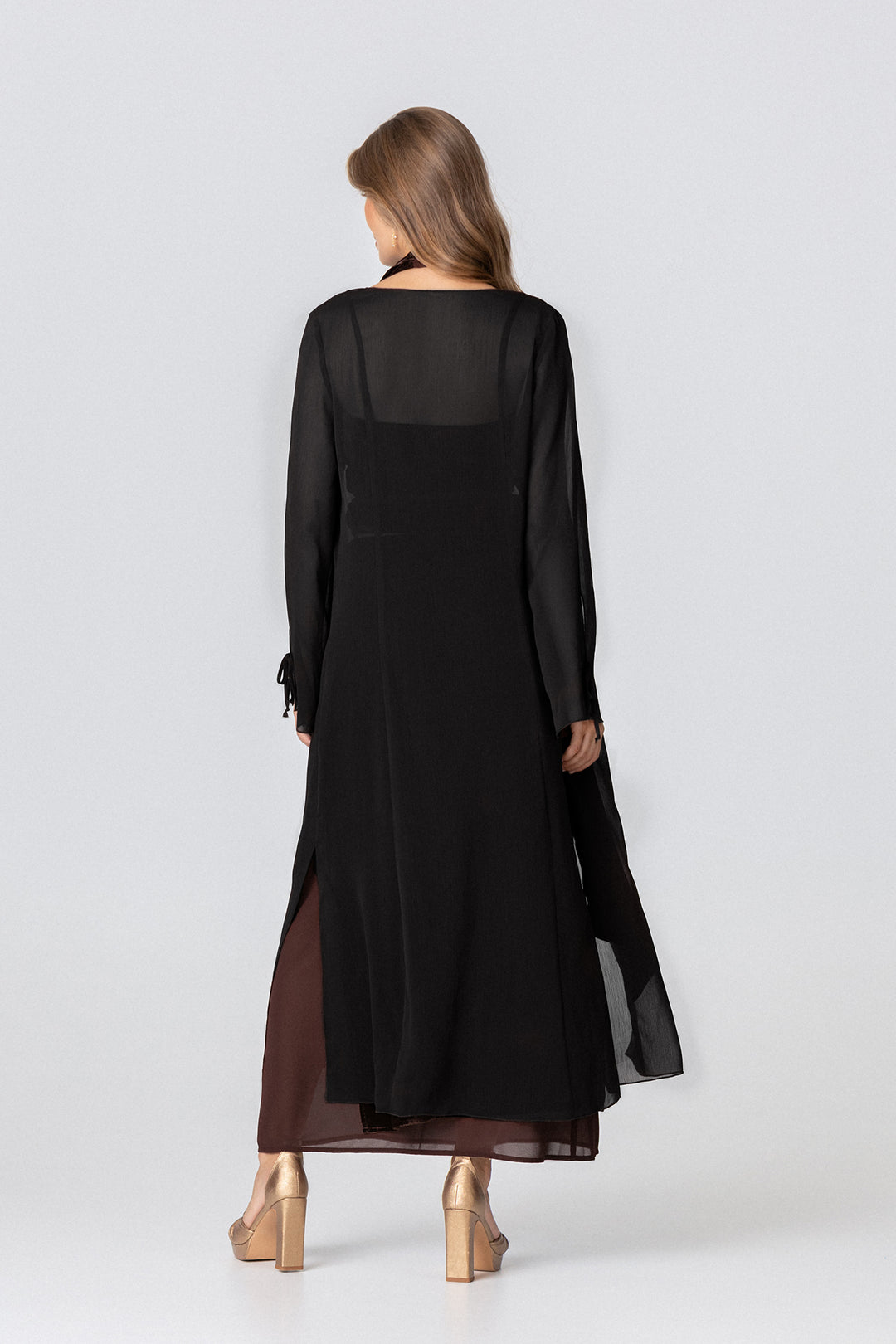 Long chiffon kimono with bows