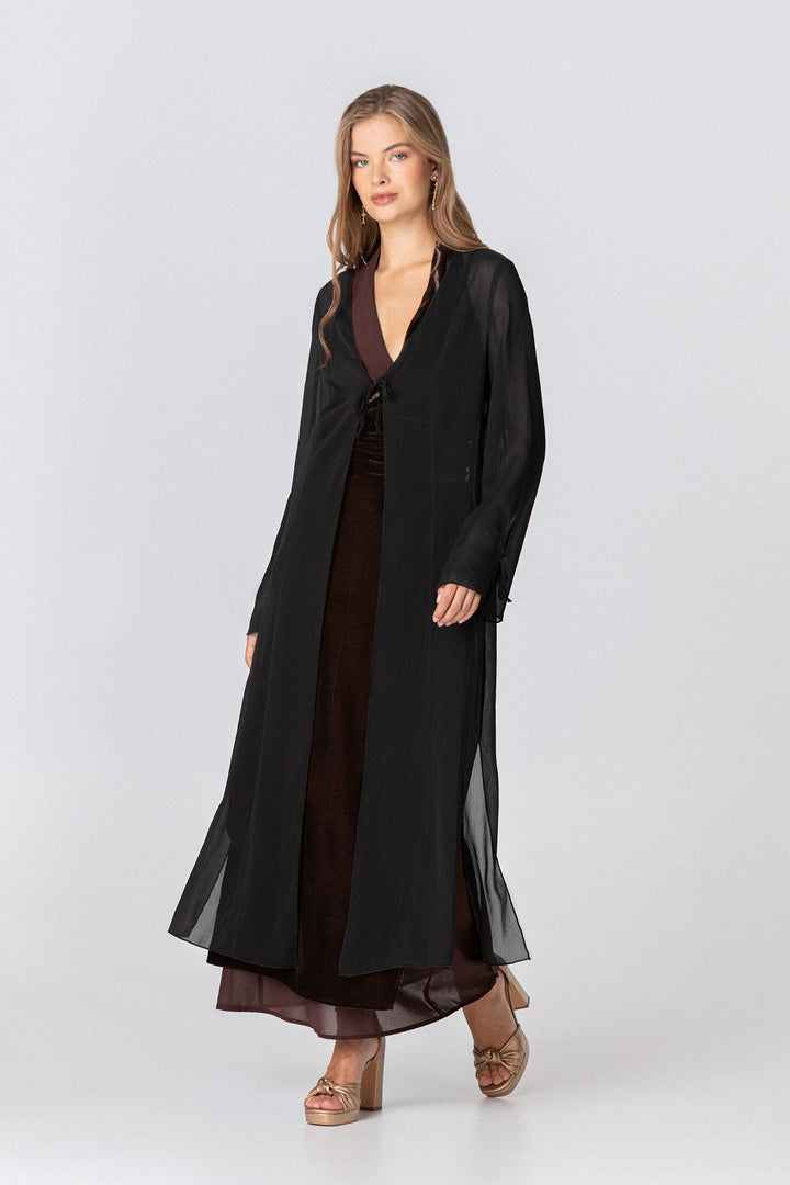 Long chiffon kimono with bows