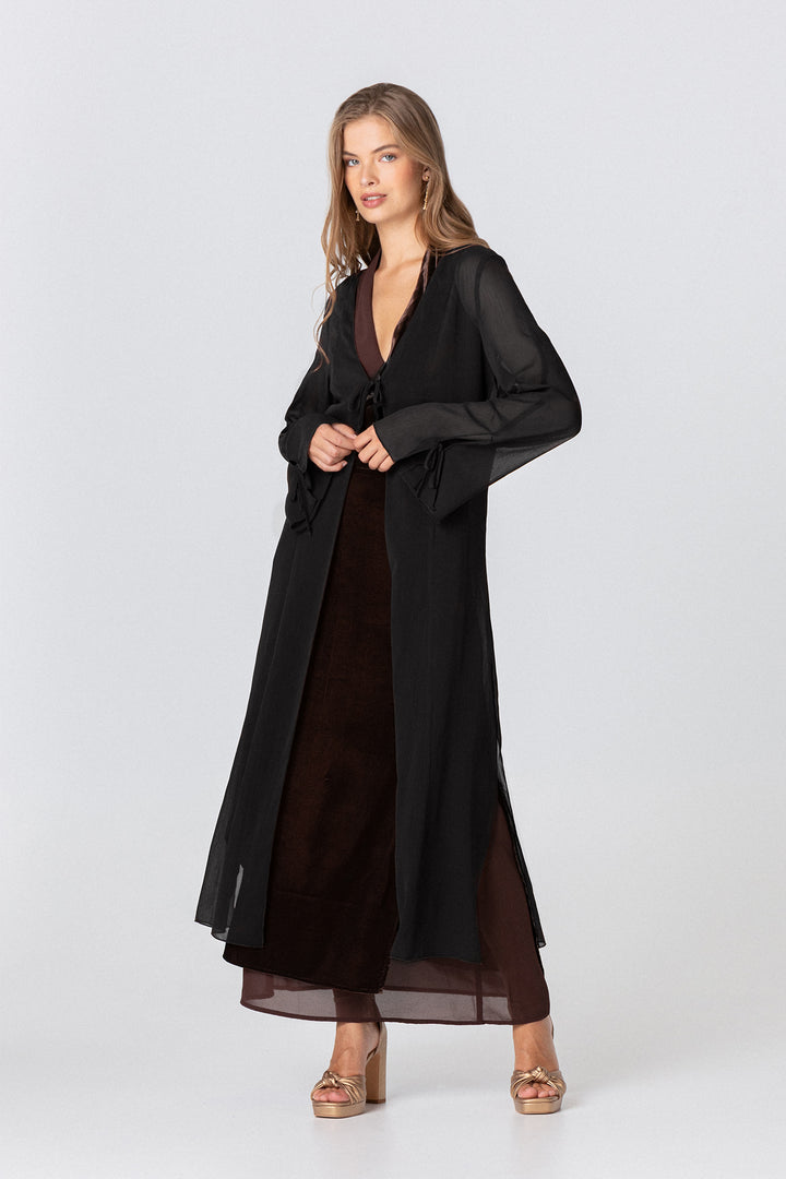 Long chiffon kimono with bows