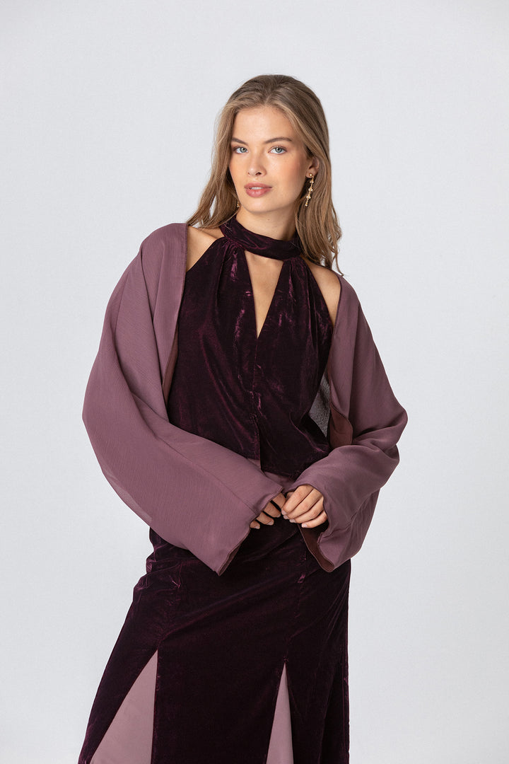 TOP HALTER TERCIOPELO CONTRASTE