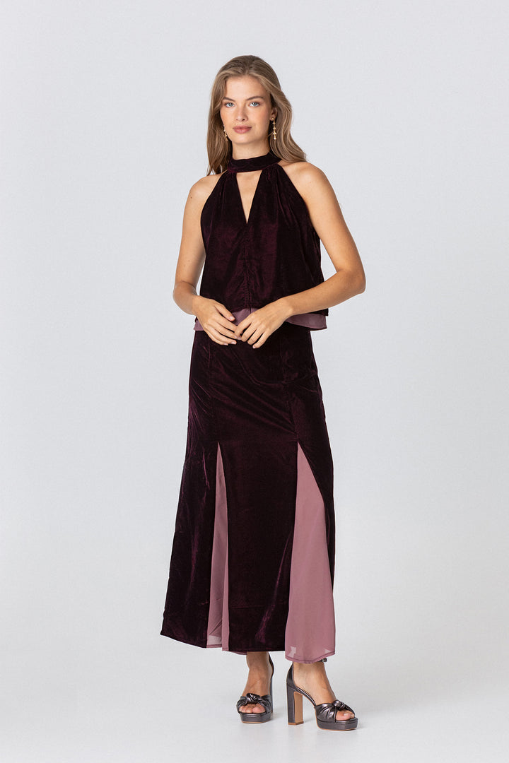 TOP HALTER TERCIOPELO CONTRASTE