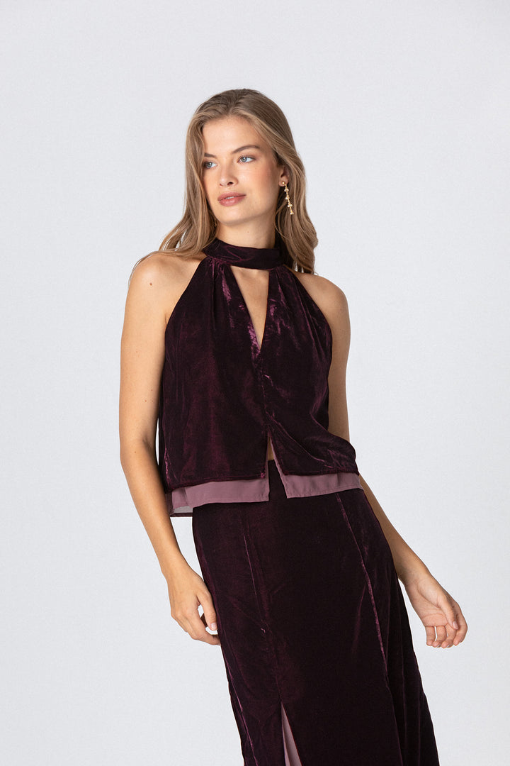 TOP HALTER TERCIOPELO CONTRASTE