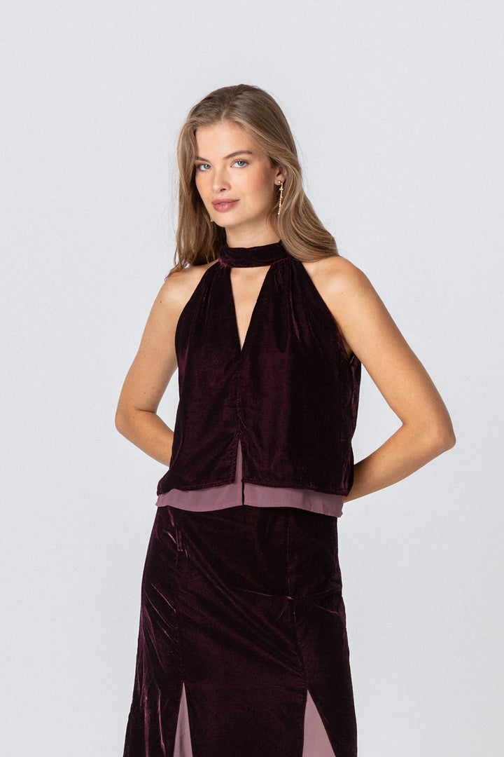 TOP HALTER TERCIOPELO CONTRASTE