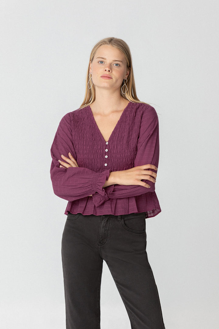 Gathered cotton blouse