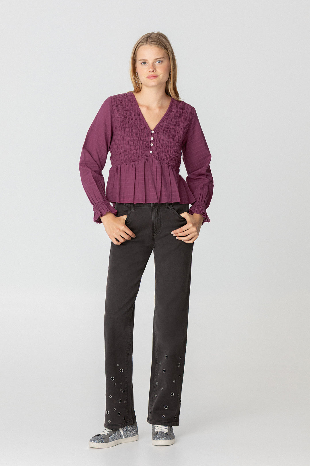 Gathered cotton blouse