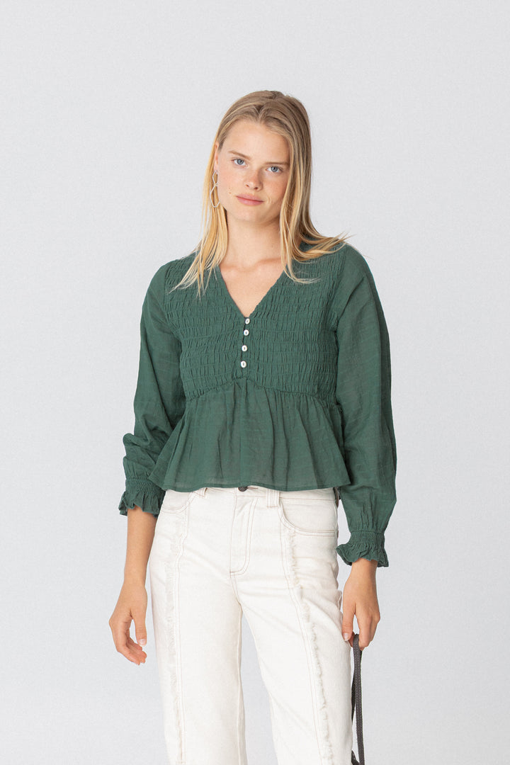 Gathered cotton blouse