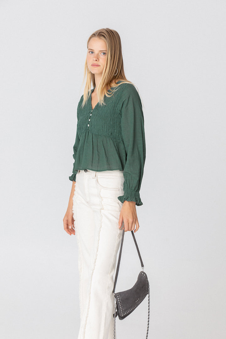 Gathered cotton blouse