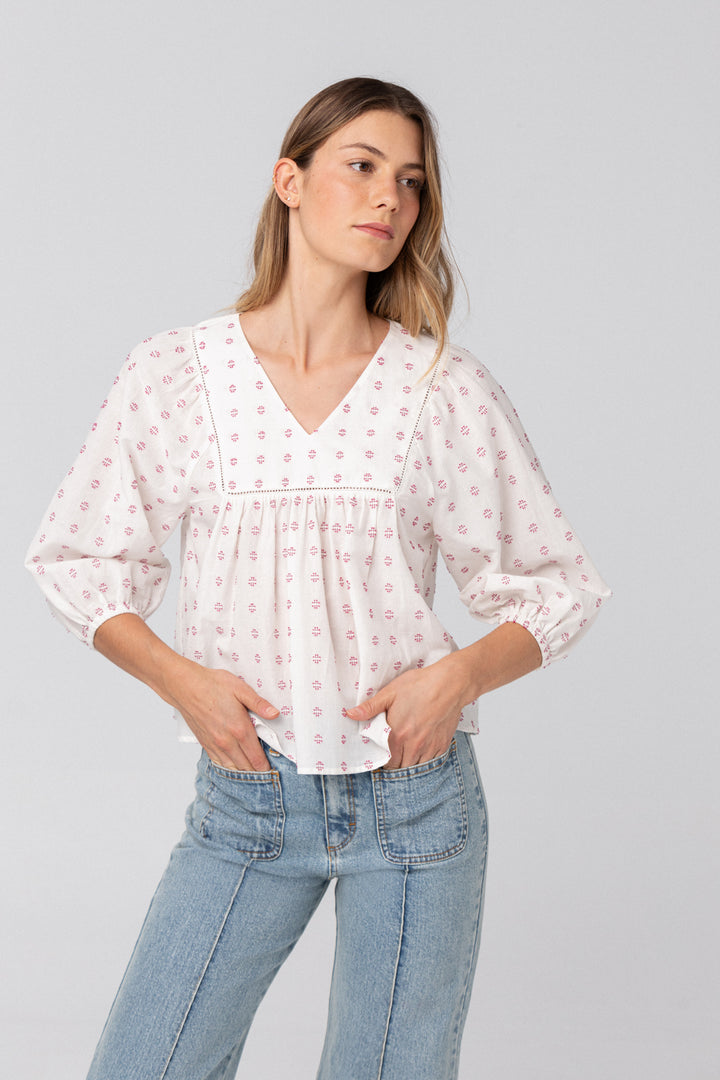 EMBROIDERED YOKE BLOUSE