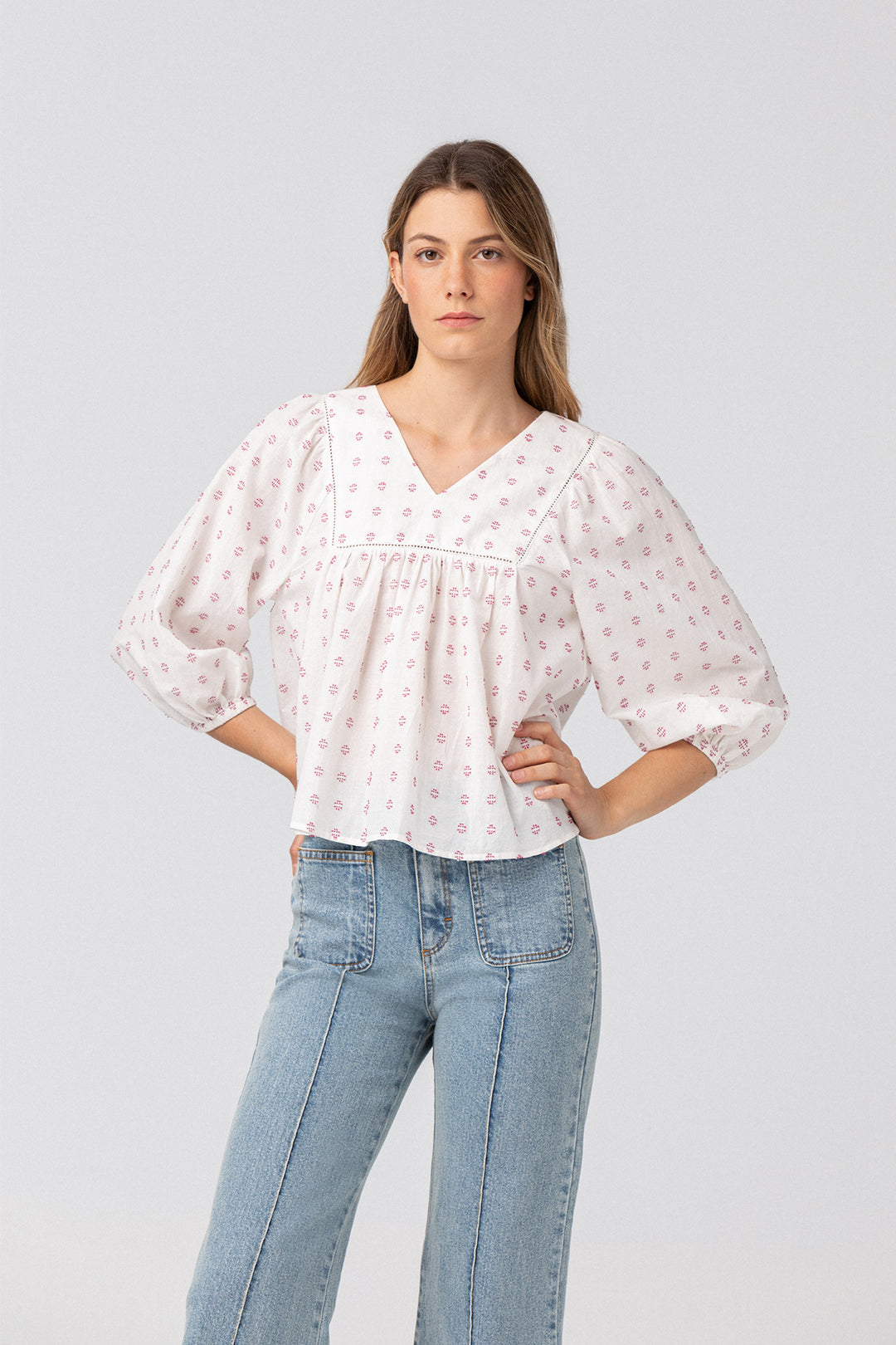 EMBROIDERED YOKE BLOUSE