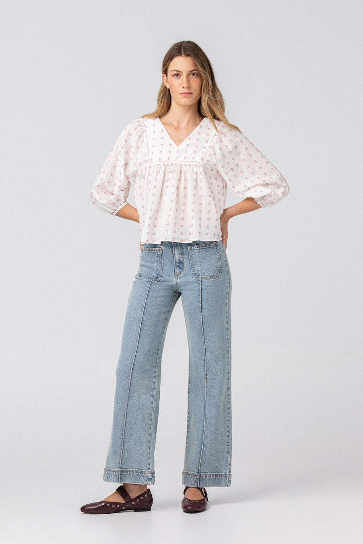 EMBROIDERED YOKE BLOUSE