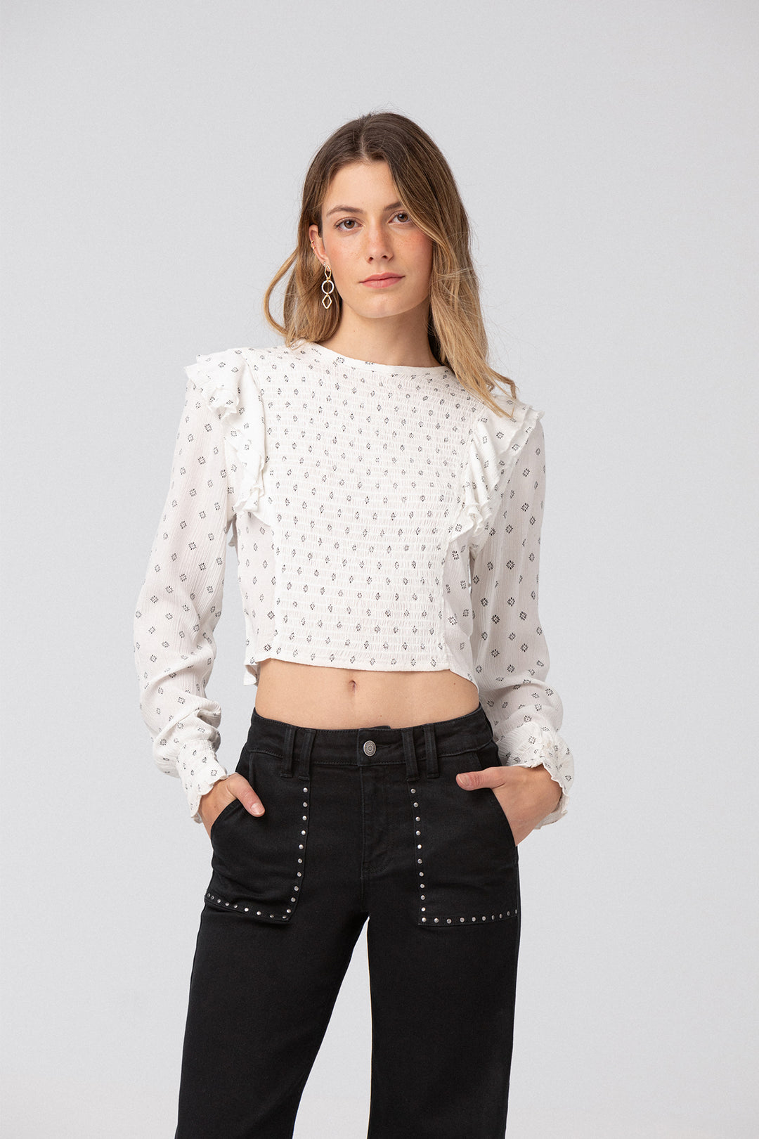 PRINTED GATHERED BLOUSE