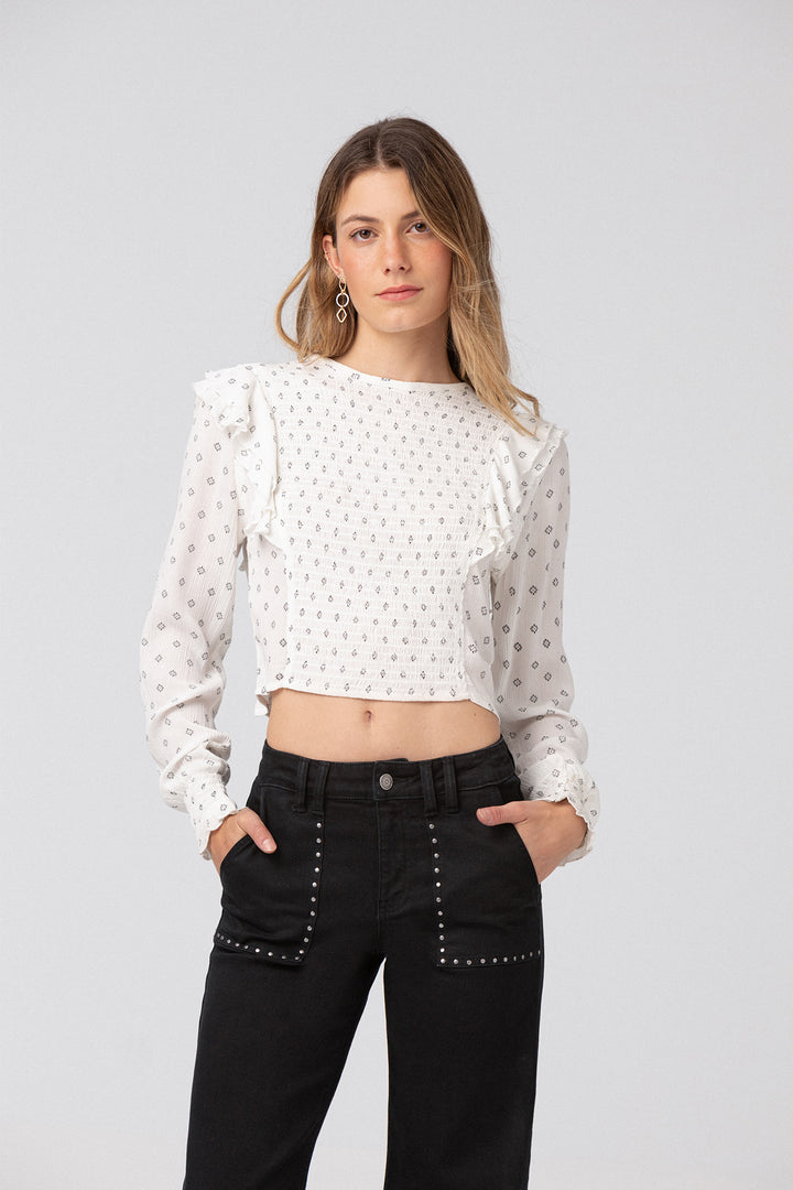 PRINTED GATHERED BLOUSE